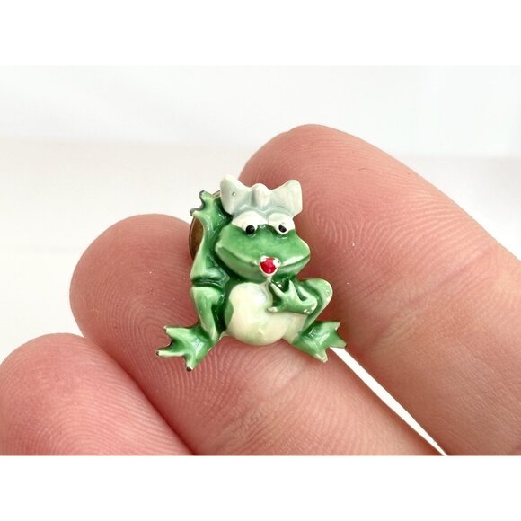 JJ Signed Frog Shaped Figural Enameled Vintage Cute Jewelry Brooch | Lapel Pin - Picture 12 of 15